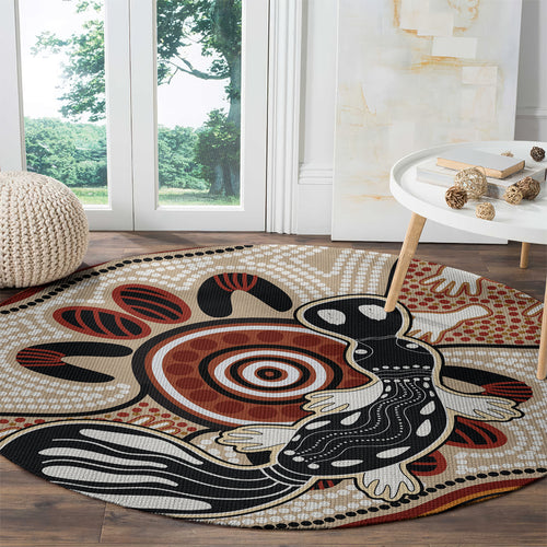 Aboriginal Dots Art Painting with Platypus Round Carpet No 3