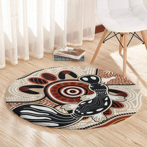 Aboriginal Dots Art Painting with Platypus Round Carpet No 3