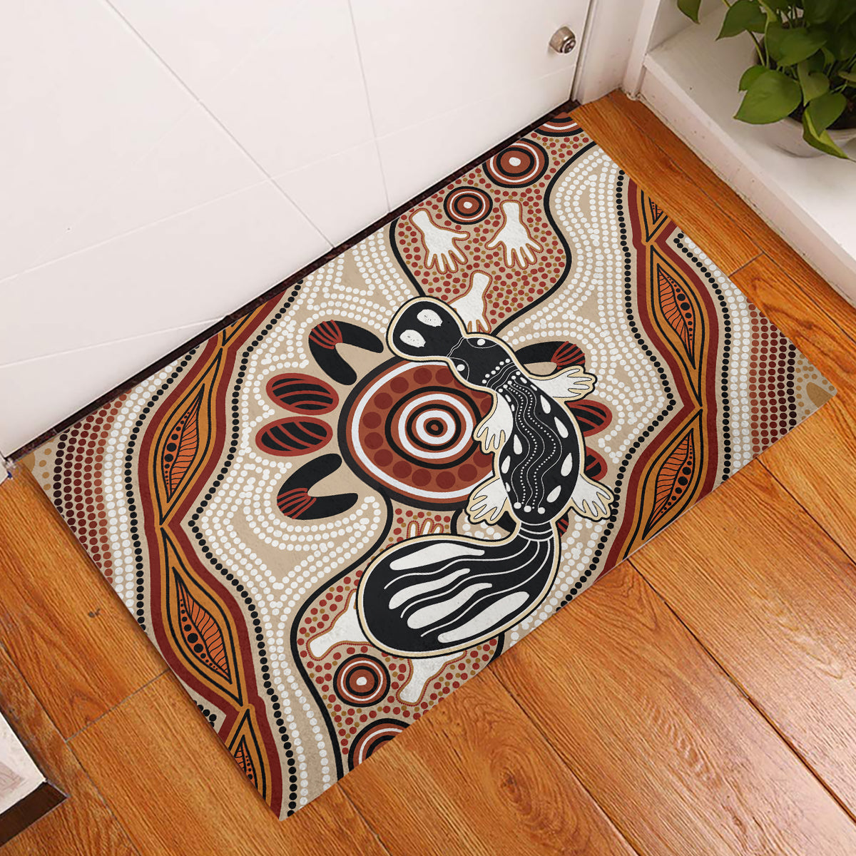 Aboriginal Dots Art Painting with Platypus Rubber Doormat No 3