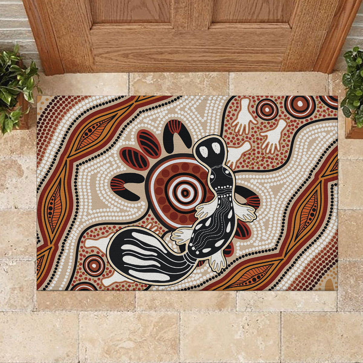 Aboriginal Dots Art Painting with Platypus Rubber Doormat No 3