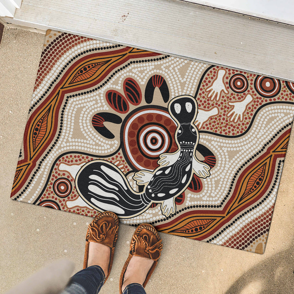 Aboriginal Dots Art Painting with Platypus Rubber Doormat No 3