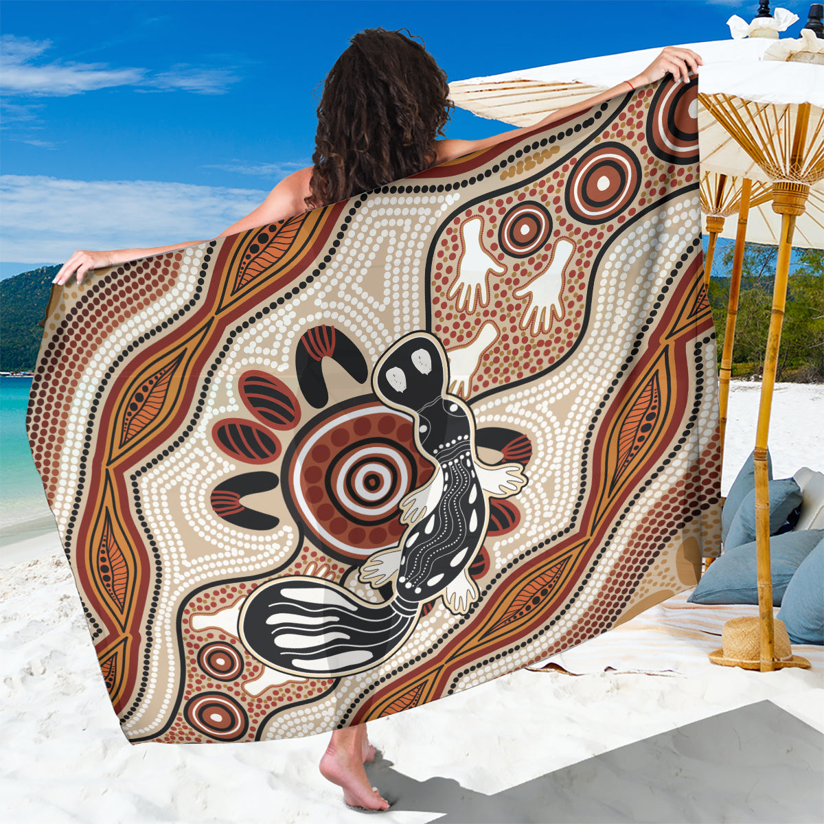 Aboriginal Dots Art Painting with Platypus Sarong No 3