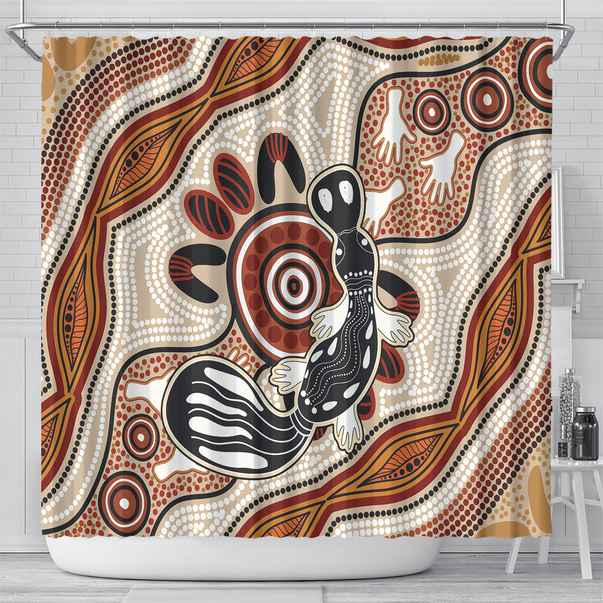 Aboriginal Dots Art Painting with Platypus Shower Curtain No 3