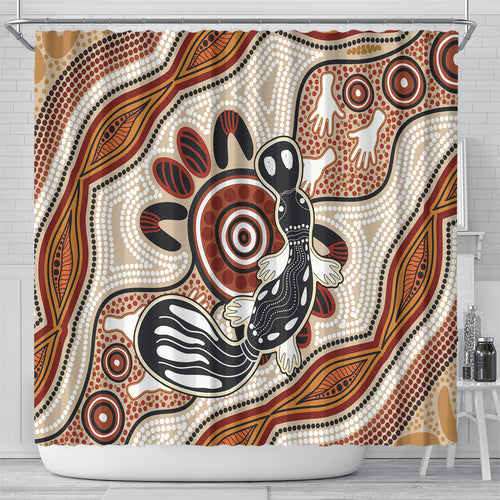 Aboriginal Dots Art Painting with Platypus Shower Curtain No 3