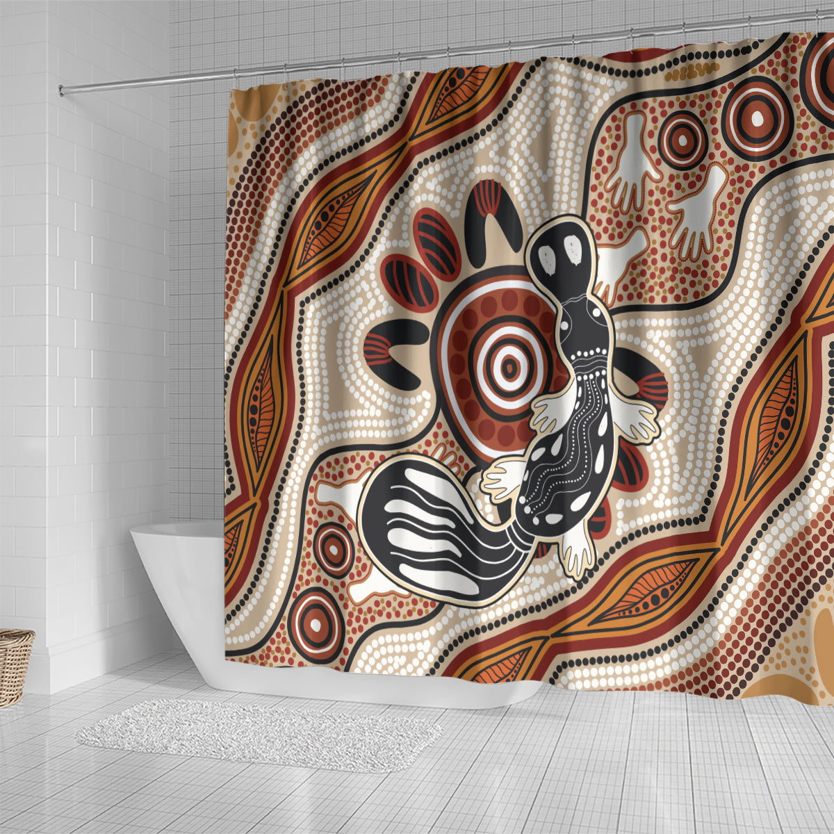 Aboriginal Dots Art Painting with Platypus Shower Curtain No 3