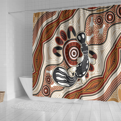 Aboriginal Dots Art Painting with Platypus Shower Curtain No 3