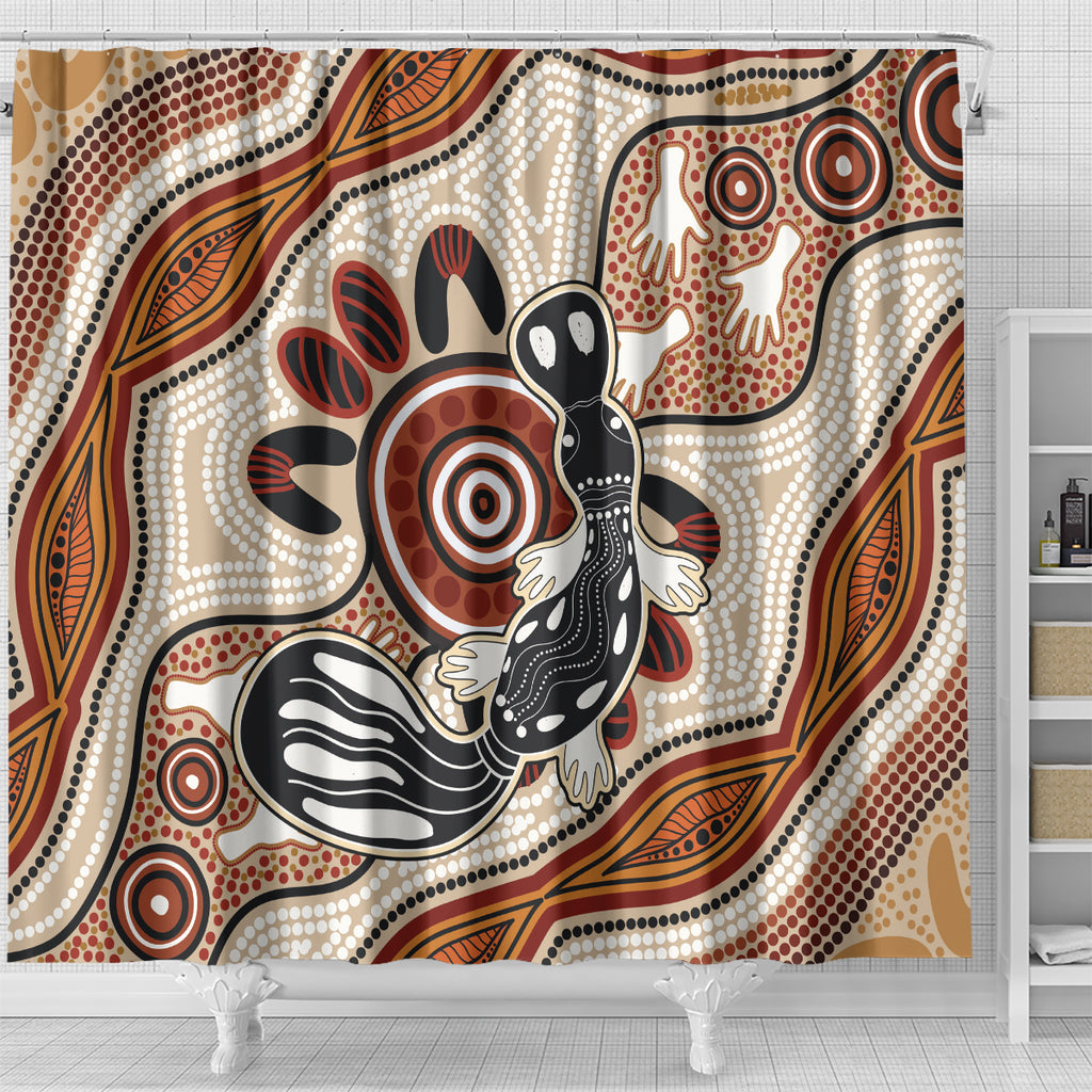 Aboriginal Dots Art Painting with Platypus Shower Curtain No 3