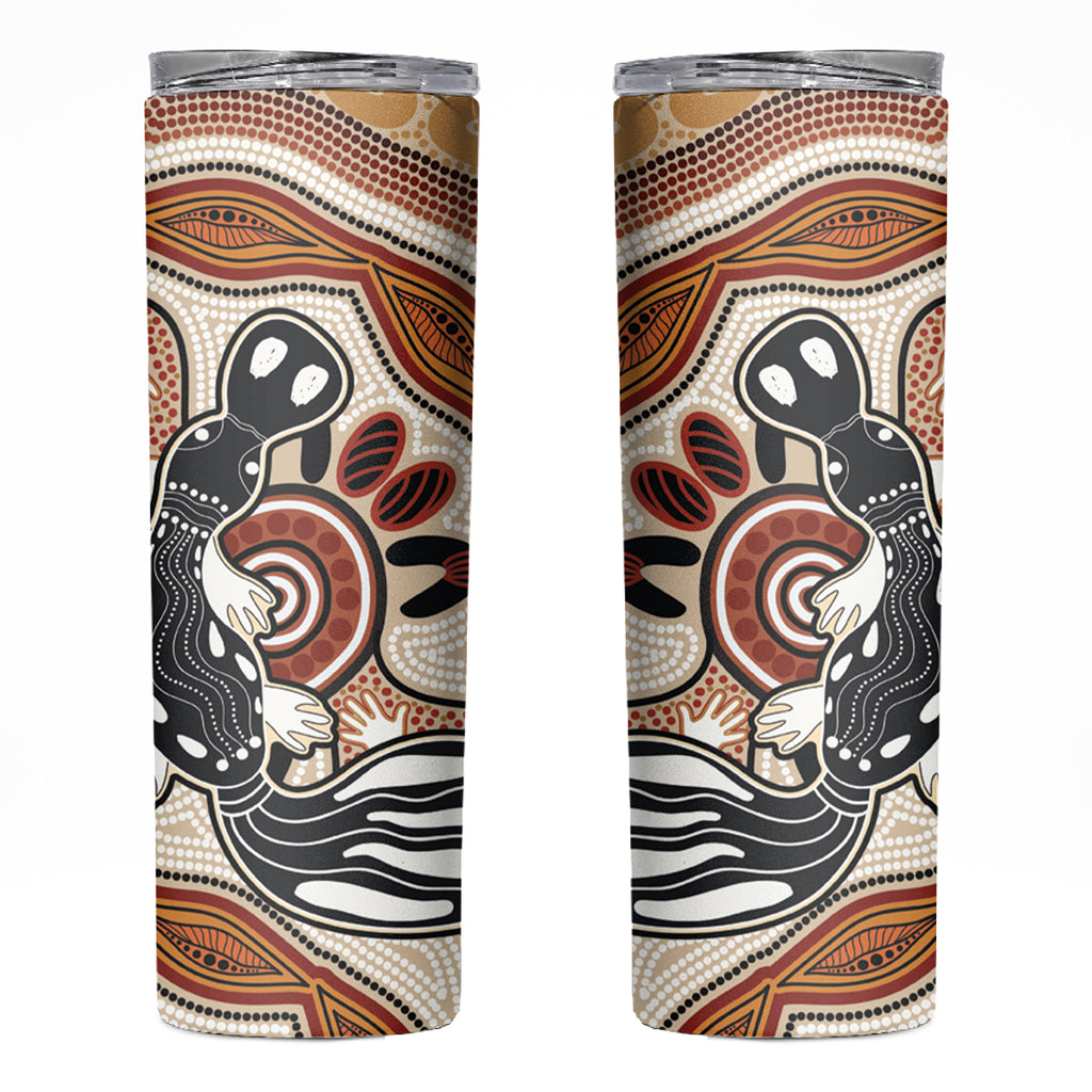 Aboriginal Dots Art Painting with Platypus Skinny Tumbler No 3
