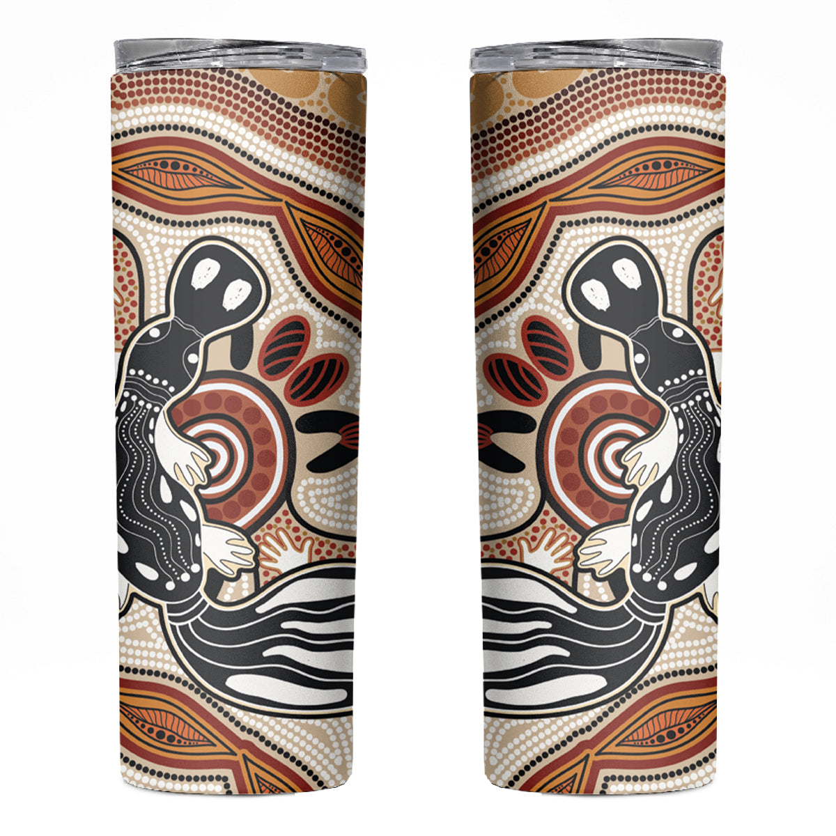 Aboriginal Dots Art Painting with Platypus Skinny Tumbler No 3