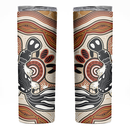 Aboriginal Dots Art Painting with Platypus Skinny Tumbler No 3