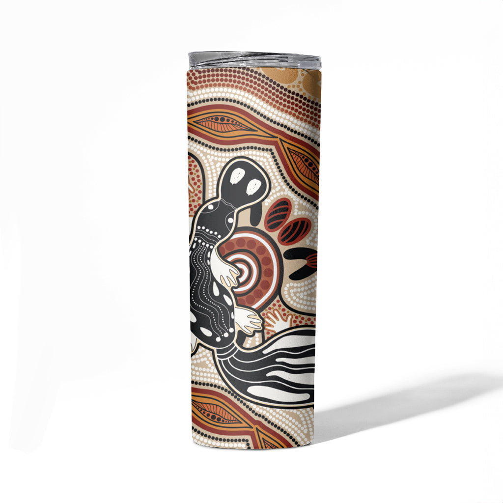 Aboriginal Dots Art Painting with Platypus Skinny Tumbler No 3