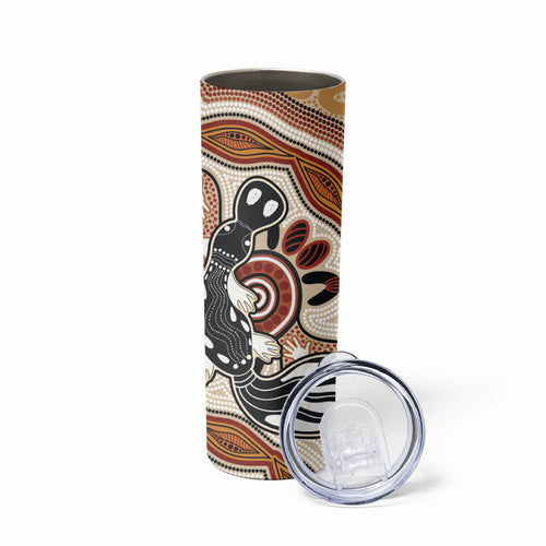 Aboriginal Dots Art Painting with Platypus Skinny Tumbler No 3
