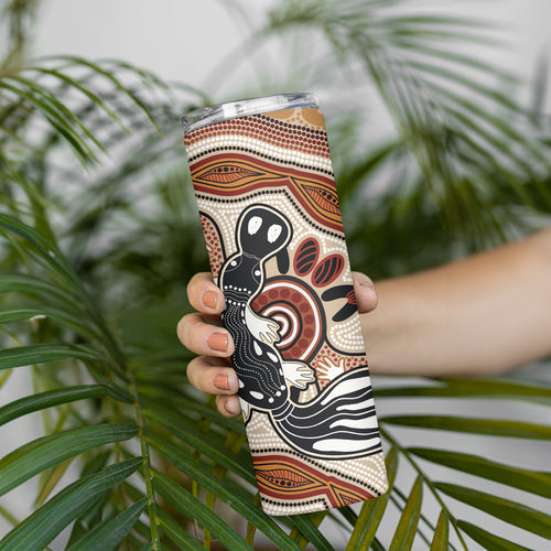 Aboriginal Dots Art Painting with Platypus Skinny Tumbler No 3