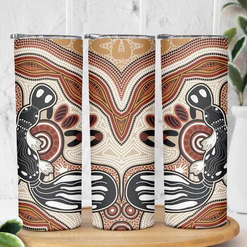 Aboriginal Dots Art Painting with Platypus Skinny Tumbler No 3