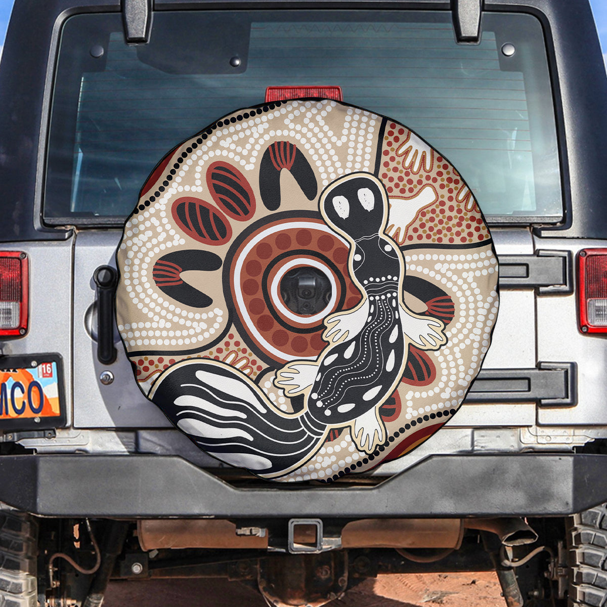 Aboriginal Dots Art Painting with Platypus Spare Tire Cover No 3