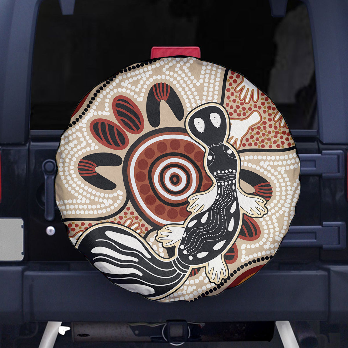 Aboriginal Dots Art Painting with Platypus Spare Tire Cover No 3