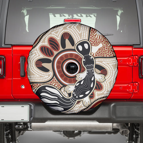 Aboriginal Dots Art Painting with Platypus Spare Tire Cover No 3
