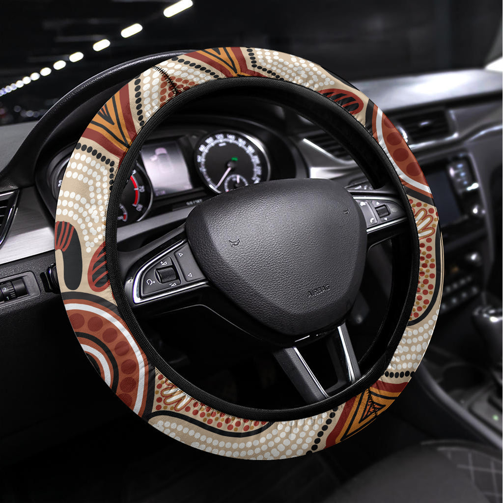 Aboriginal Dots Art Painting with Platypus Steering Wheel Cover No 3