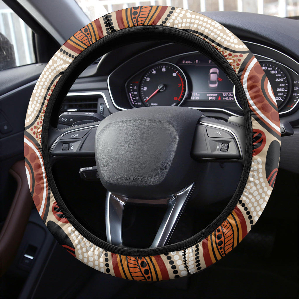 Aboriginal Dots Art Painting with Platypus Steering Wheel Cover No 3