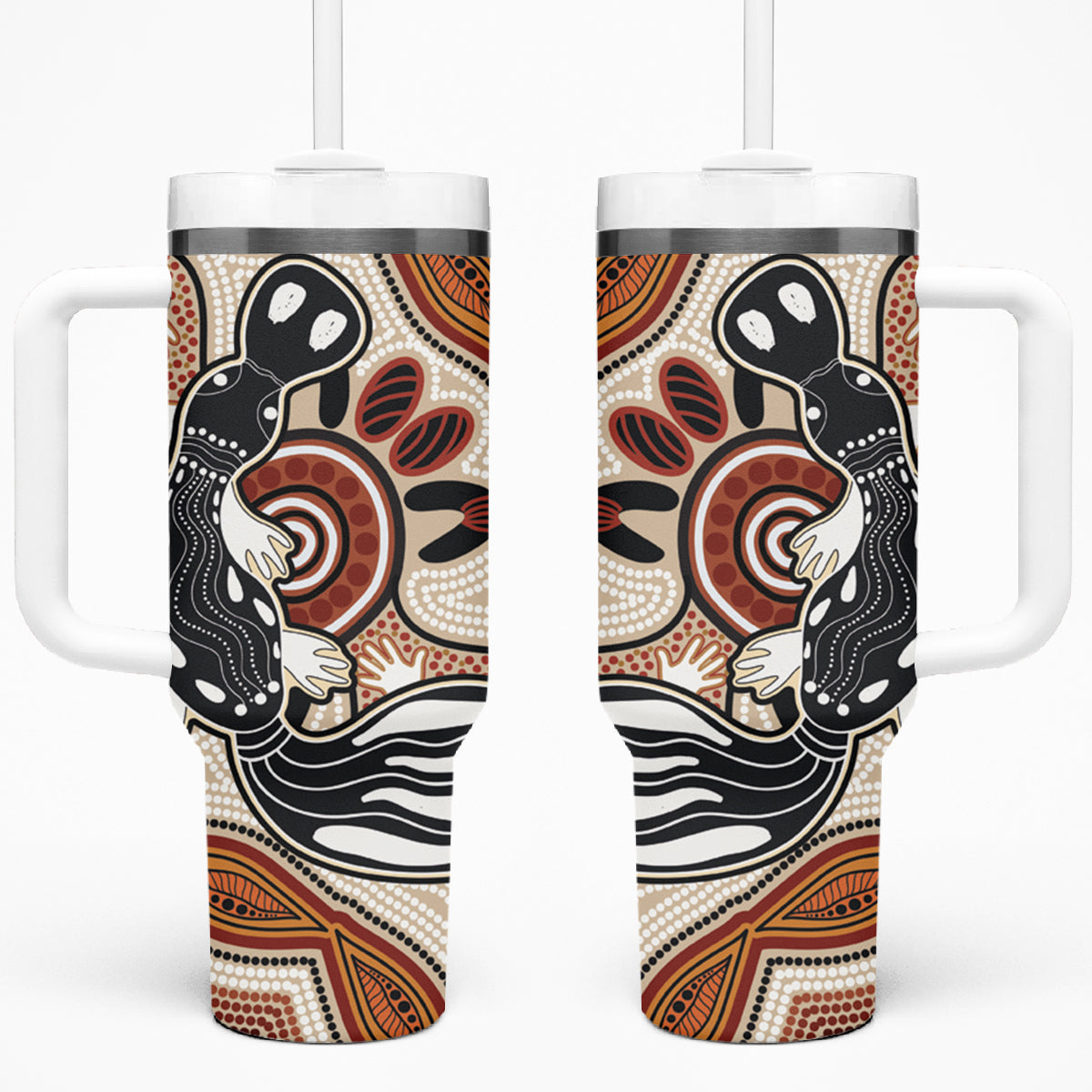 Aboriginal Dots Art Painting with Platypus Tumbler With Handle No 3