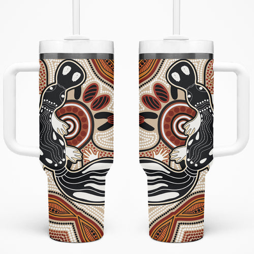 Aboriginal Dots Art Painting with Platypus Tumbler With Handle No 3
