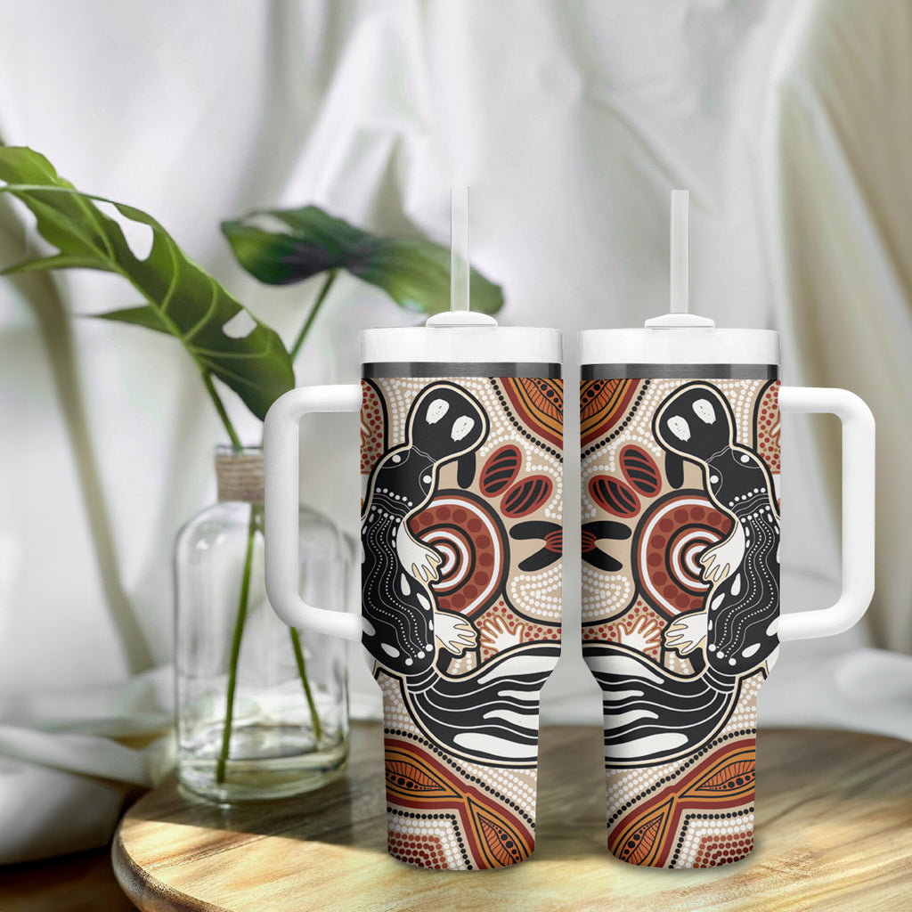 Aboriginal Dots Art Painting with Platypus Tumbler With Handle No 3