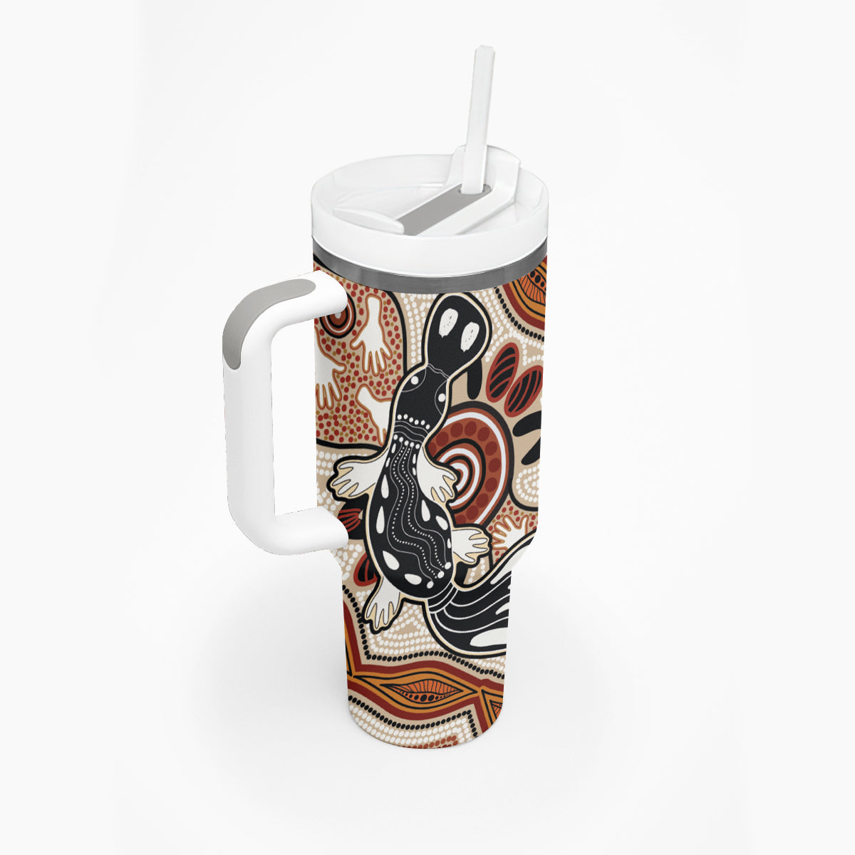Aboriginal Dots Art Painting with Platypus Tumbler With Handle No 3