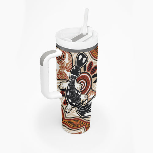 Aboriginal Dots Art Painting with Platypus Tumbler With Handle No 3
