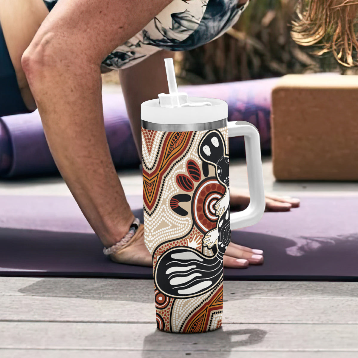 Aboriginal Dots Art Painting with Platypus Tumbler With Handle No 3
