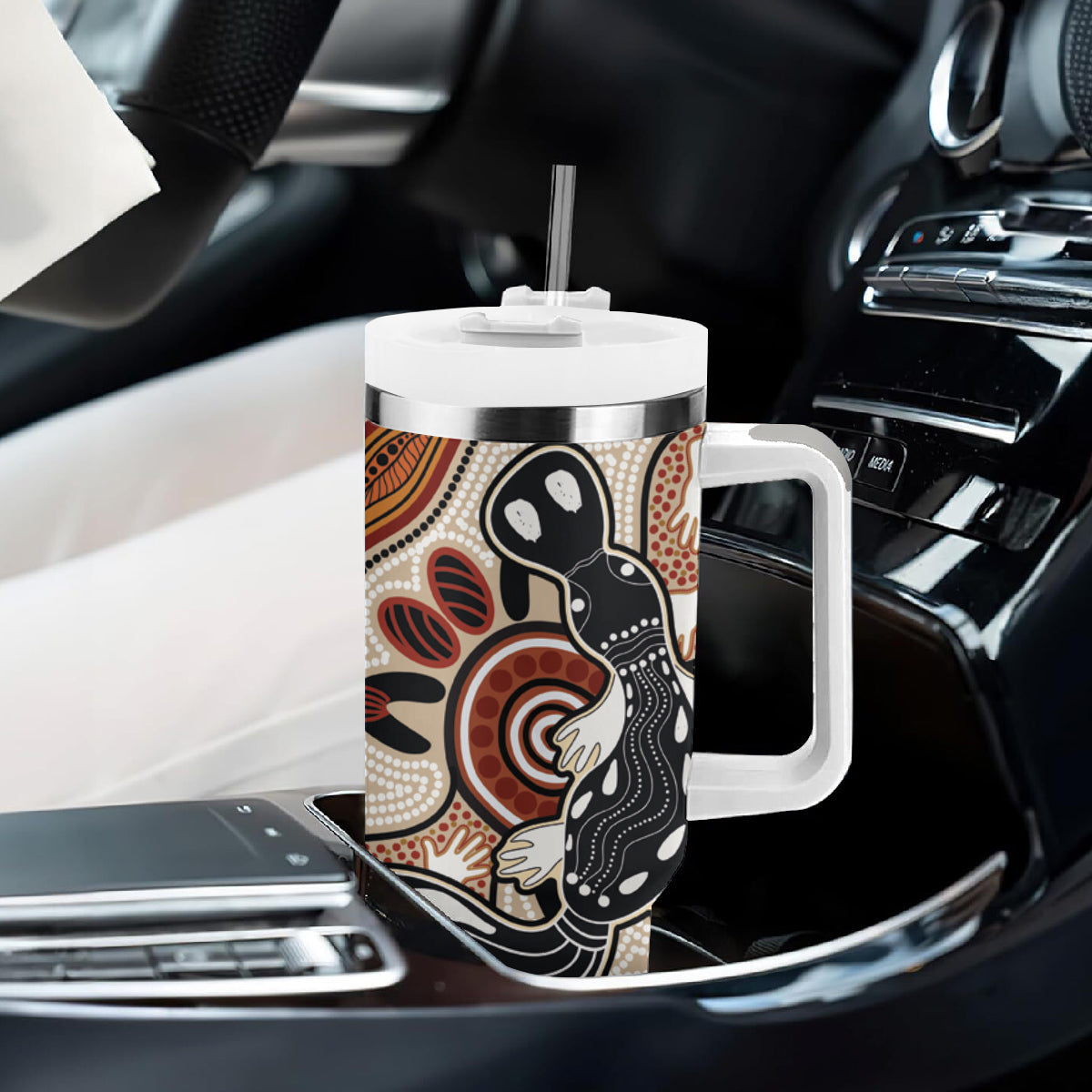 Aboriginal Dots Art Painting with Platypus Tumbler With Handle No 3