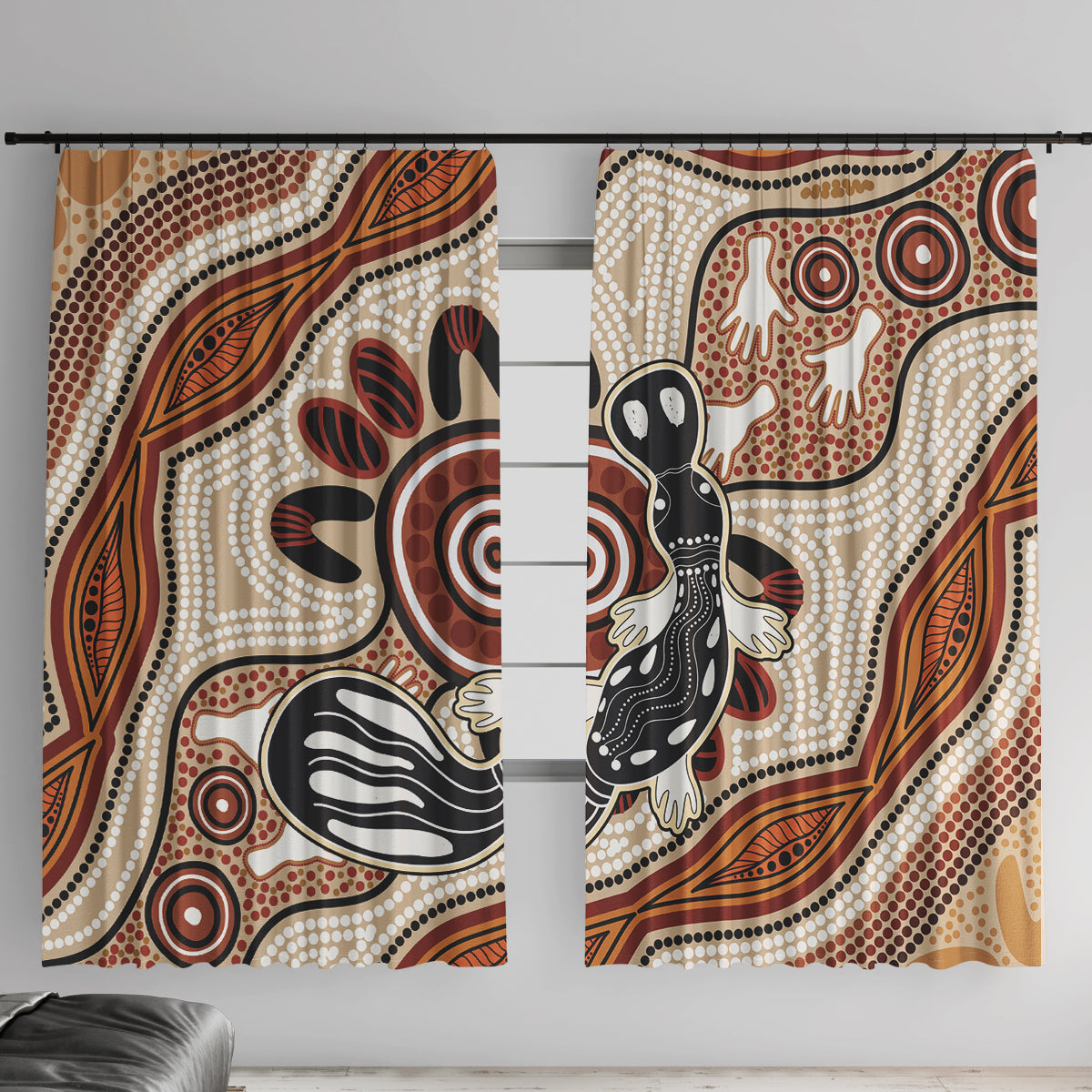 Aboriginal Dots Art Painting with Platypus Window Curtain No 3