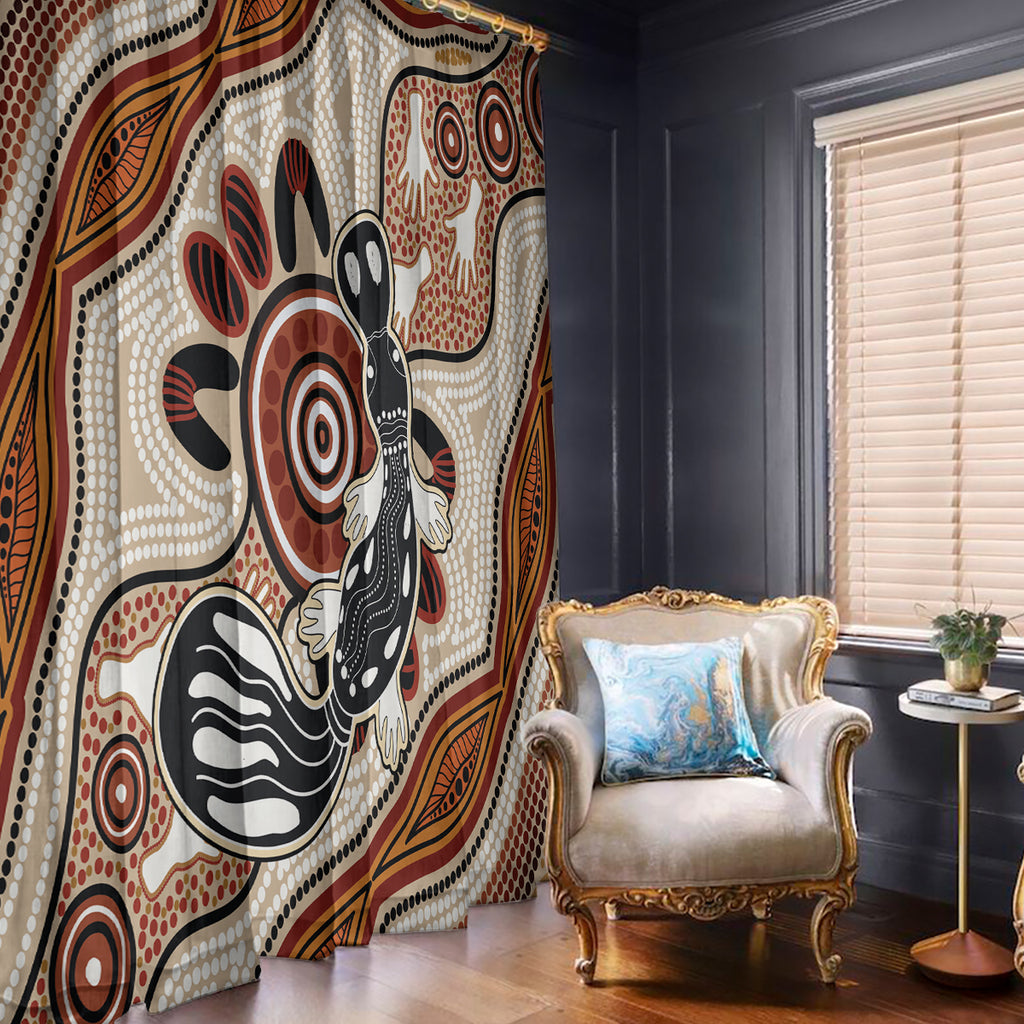 Aboriginal Dots Art Painting with Platypus Window Curtain No 3