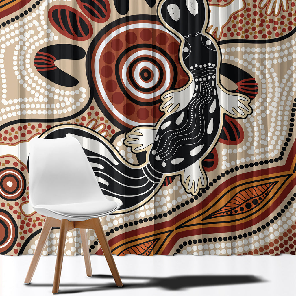 Aboriginal Dots Art Painting with Platypus Window Curtain No 3