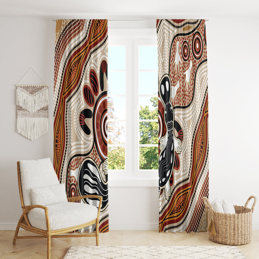 Aboriginal Dots Art Painting with Platypus Window Curtain No 3