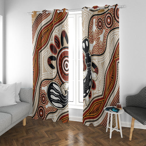 Aboriginal Dots Art Painting with Platypus Window Curtain No 3