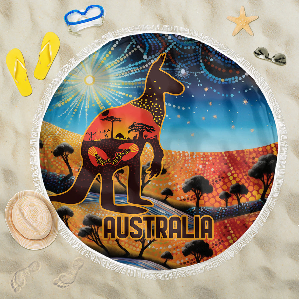 Aboriginal Dots Stary Sky With Kangaroo Beach Blanket