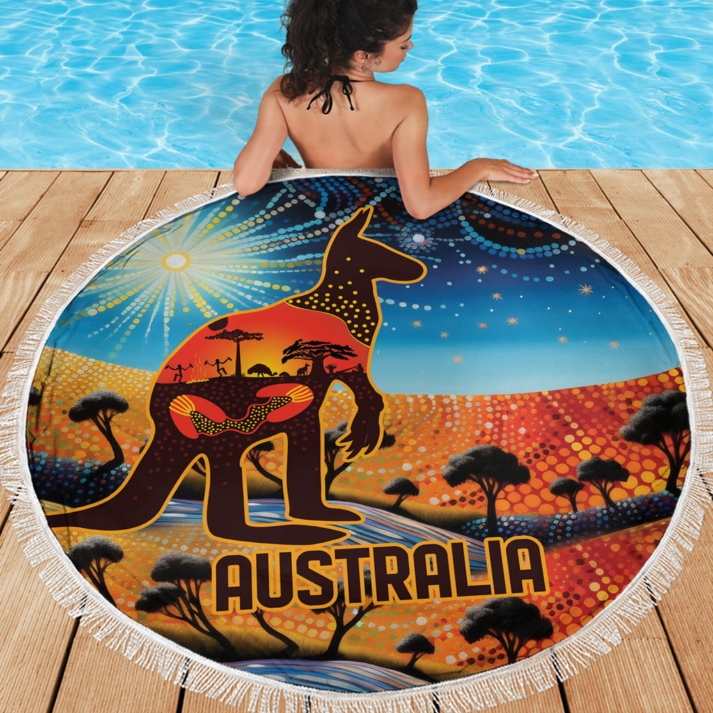 Aboriginal Dots Stary Sky With Kangaroo Beach Blanket