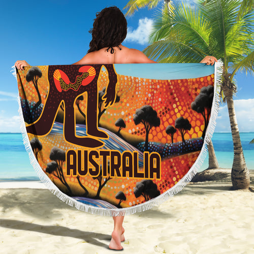 Aboriginal Dots Stary Sky With Kangaroo Beach Blanket