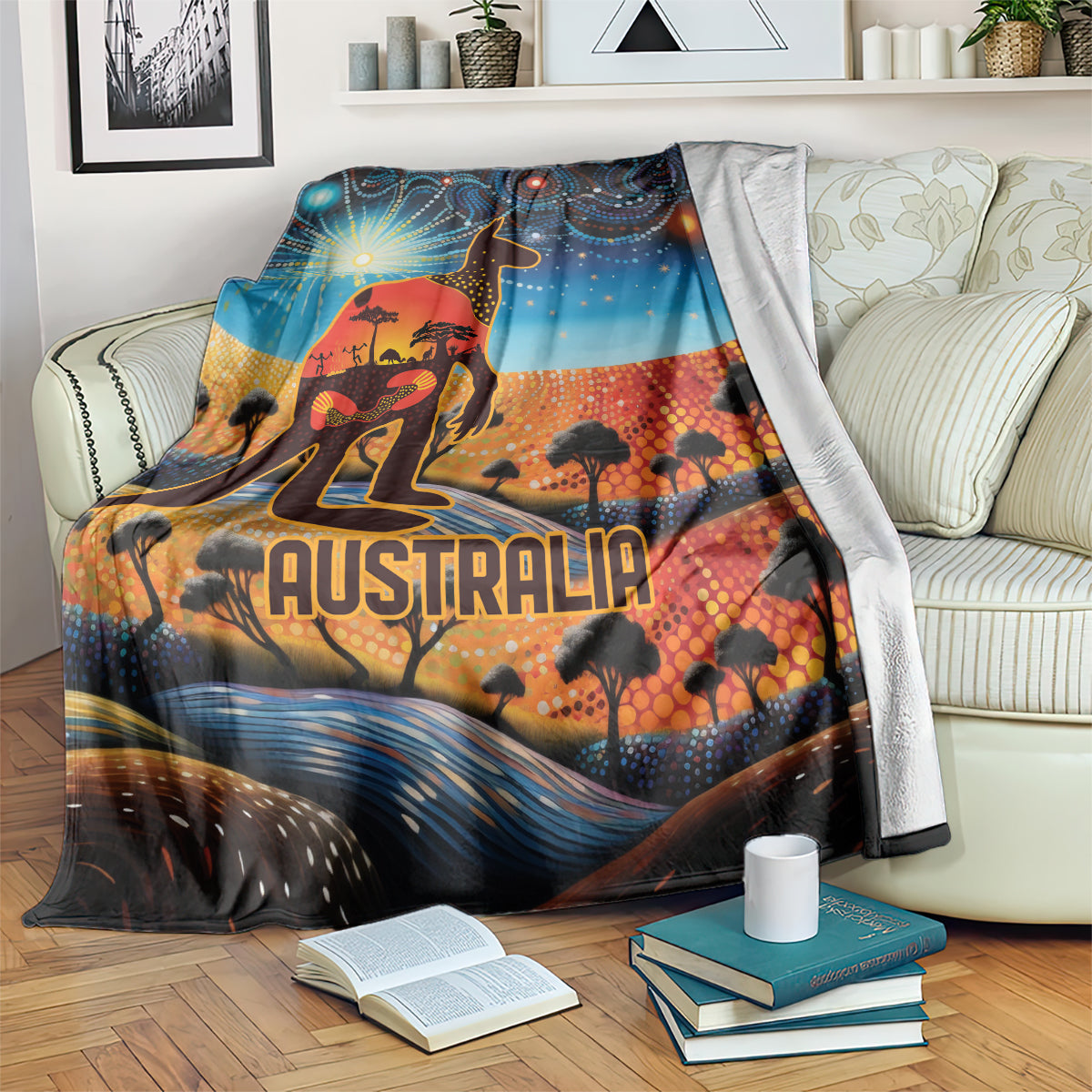 Aboriginal Dots Stary Sky With Kangaroo Blanket