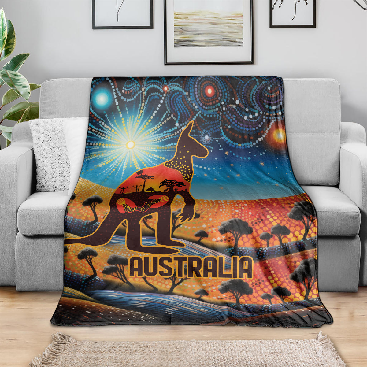 Aboriginal Dots Stary Sky With Kangaroo Blanket
