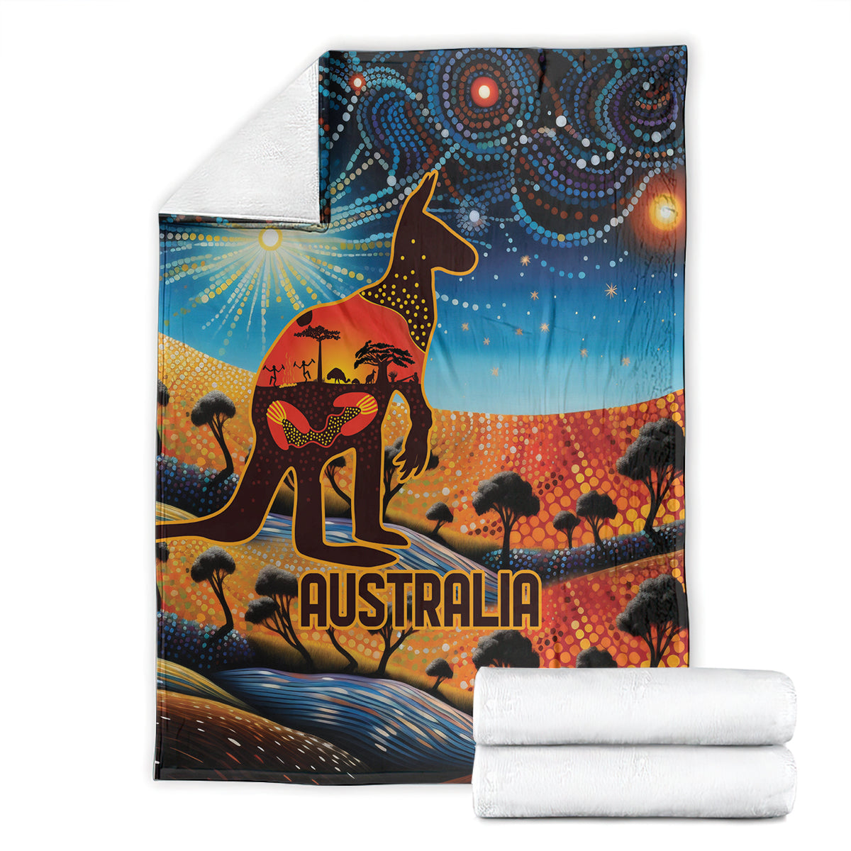 Aboriginal Dots Stary Sky With Kangaroo Blanket