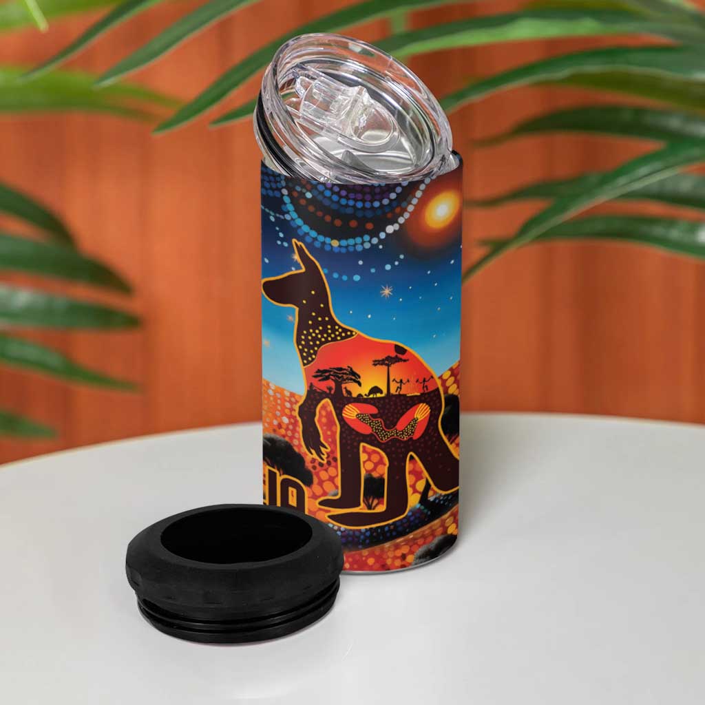 Aboriginal Dots Stary Sky With Kangaroo 4 in 1 Can Cooler Tumbler