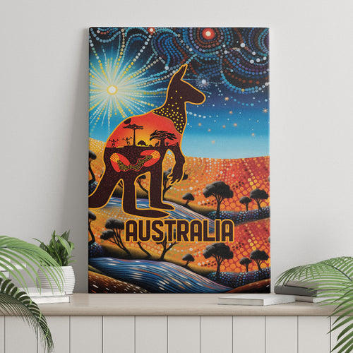 Aboriginal Dots Stary Sky With Kangaroo Canvas Wall Art