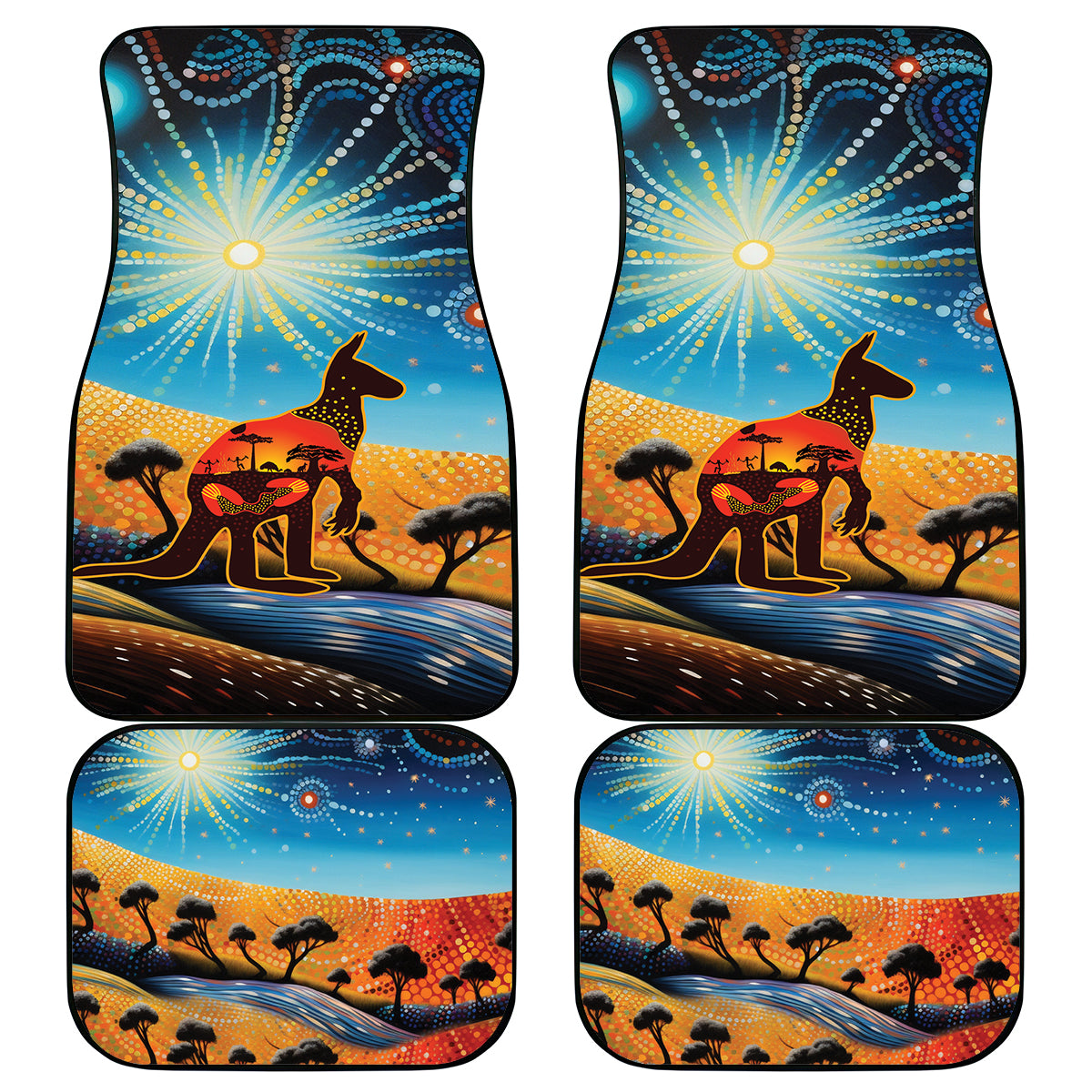 Aboriginal Dots Stary Sky With Kangaroo Car Mats