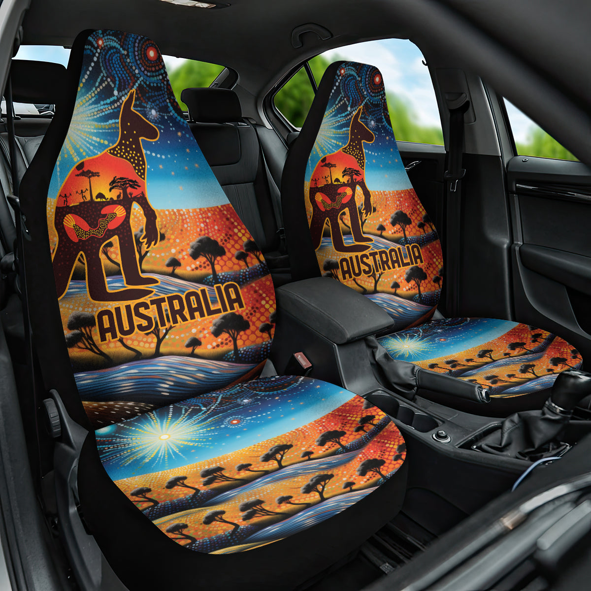 Aboriginal Dots Stary Sky With Kangaroo Car Seat Cover