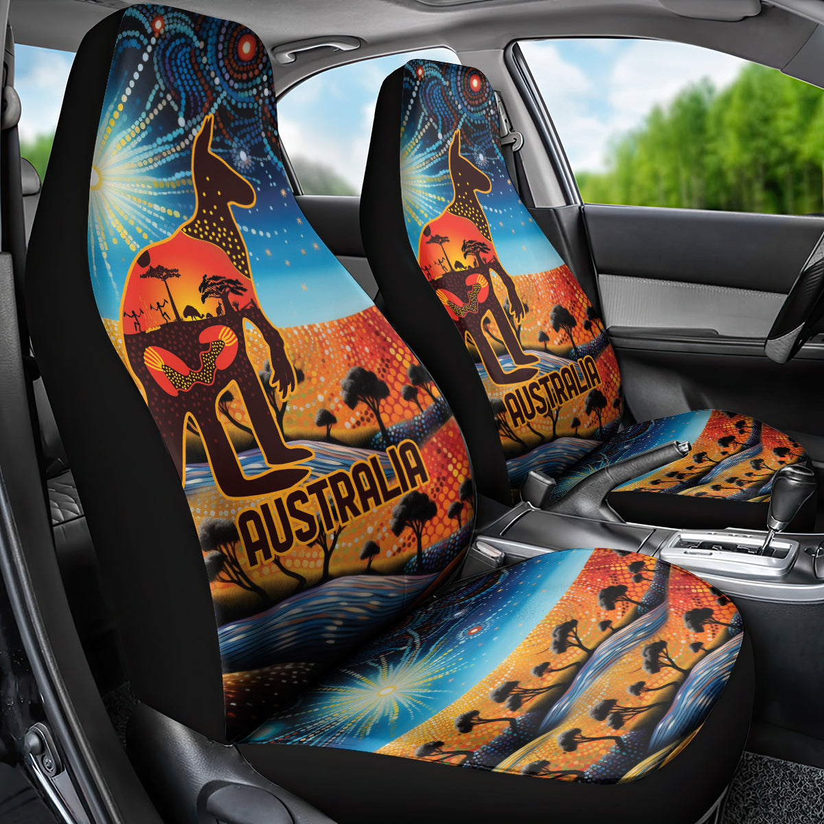 Aboriginal Dots Stary Sky With Kangaroo Car Seat Cover