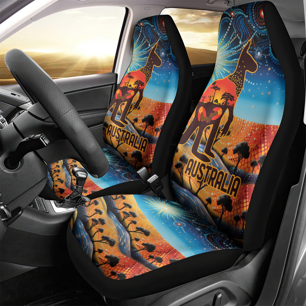 Aboriginal Dots Stary Sky With Kangaroo Car Seat Cover