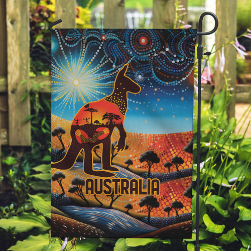 Aboriginal Dots Stary Sky With Kangaroo Garden Flag