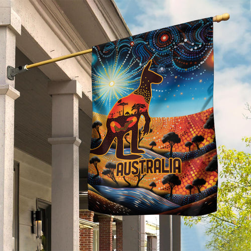 Aboriginal Dots Stary Sky With Kangaroo Garden Flag