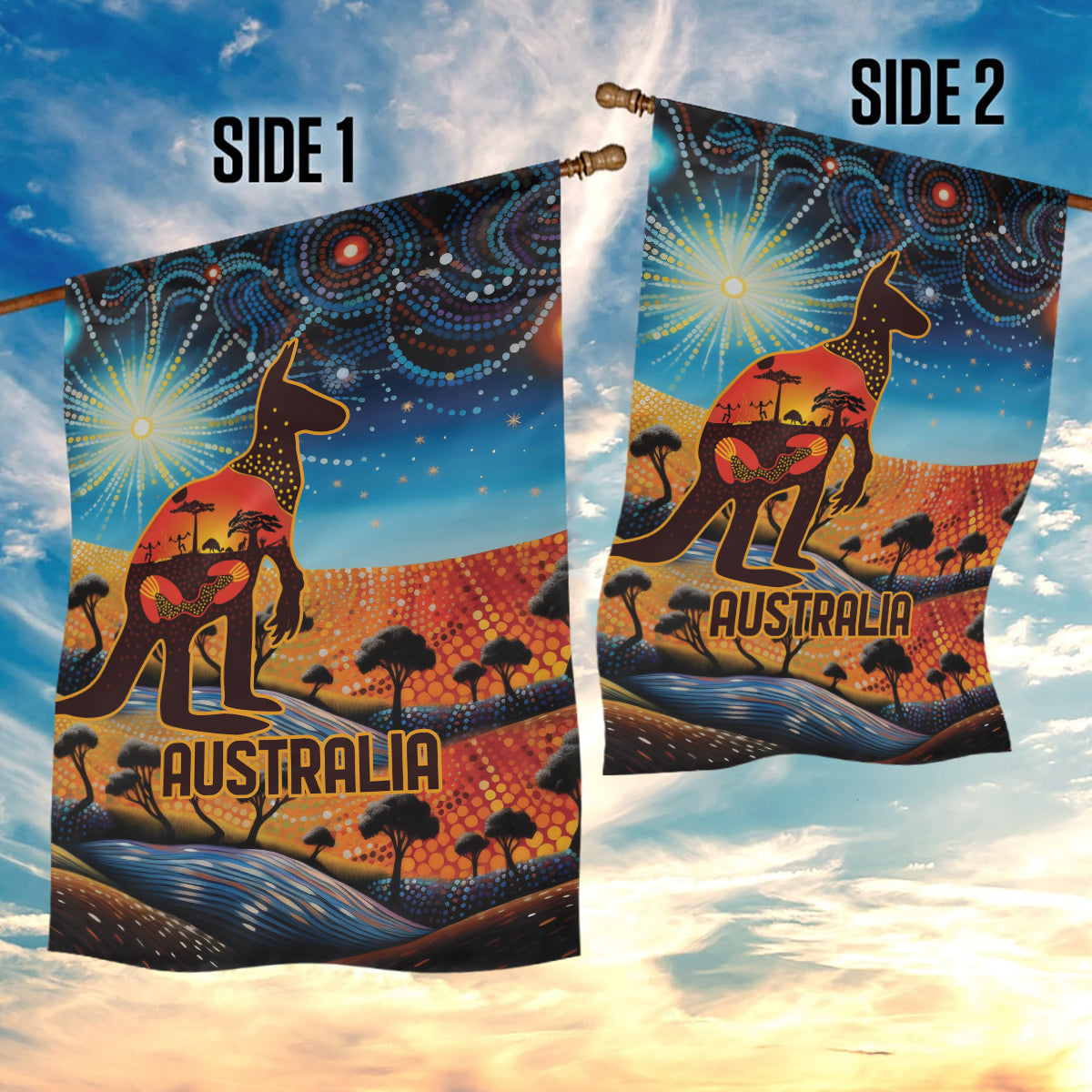 Aboriginal Dots Stary Sky With Kangaroo Garden Flag
